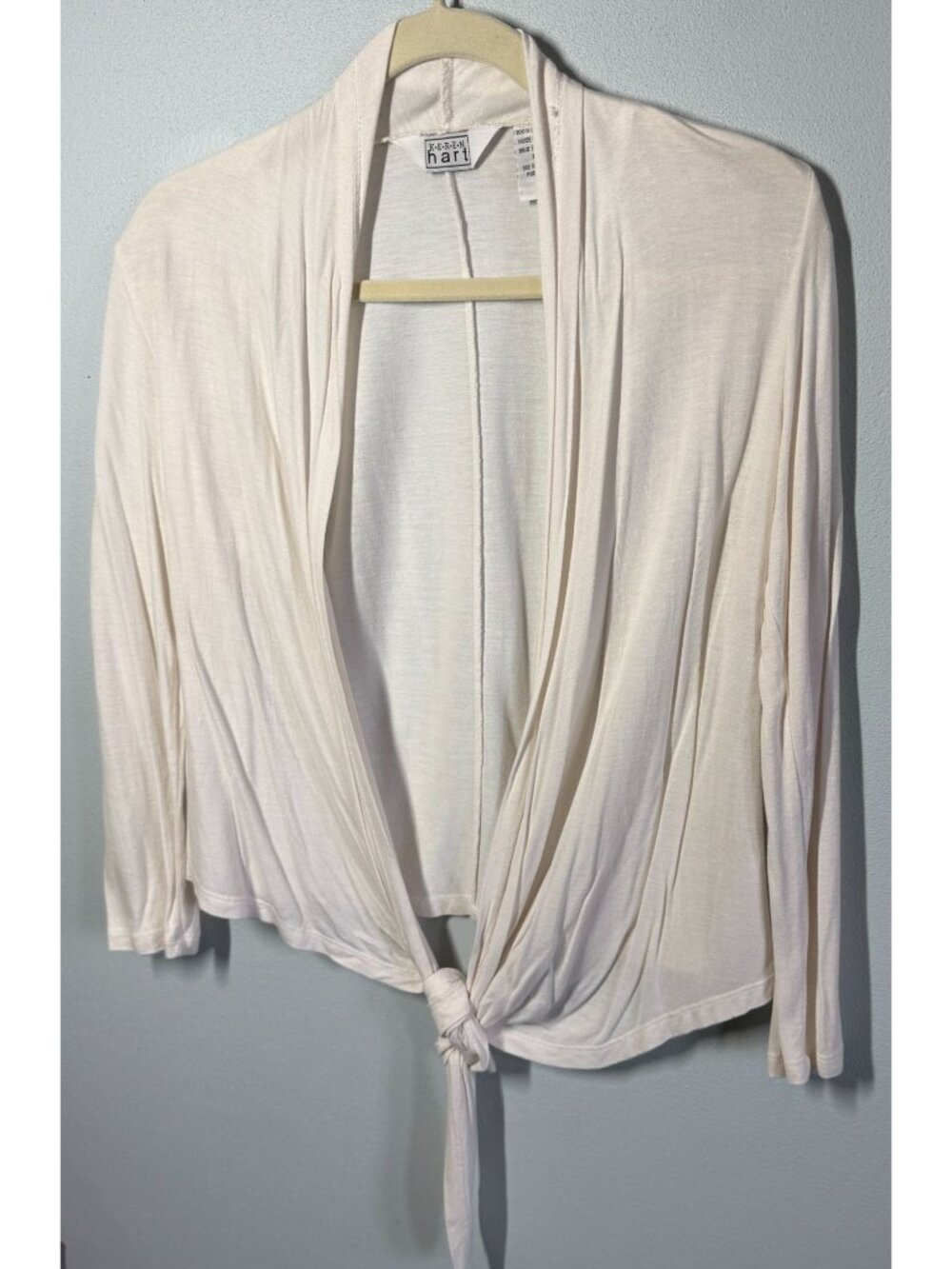 Karen Hart Womens Medium Tie Front White Knit Cardigan Boho Minimalist Layering